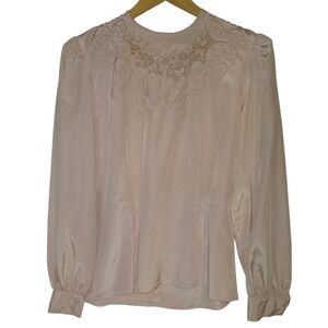Nilani Vintage Blouse Satin Sz 10 Pink Embroidered Balloon Sleeves Top